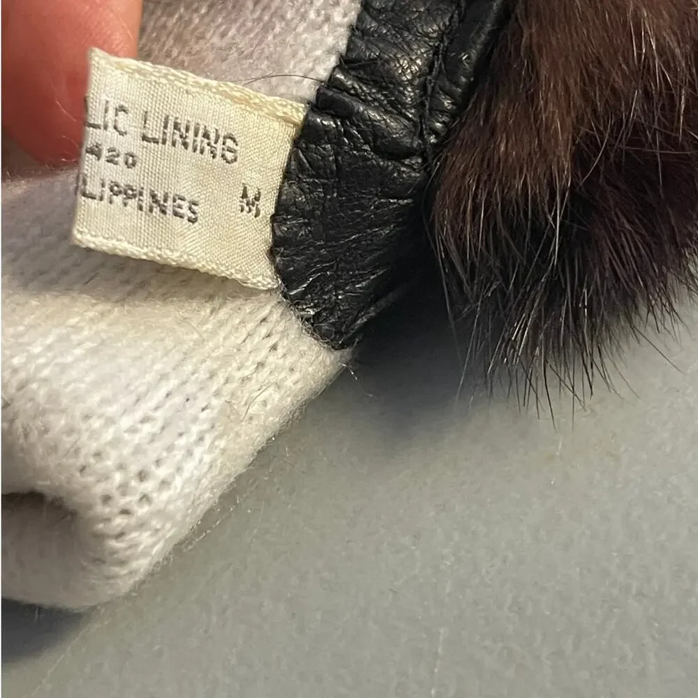 Vintage 60's Women's Leather Fur Gloves Size Medium